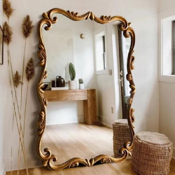 Wooden Frame Flower Mirror for Home Luxury Decoration