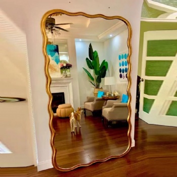 Wooden Frame Wavy Mirror for Home Decoration